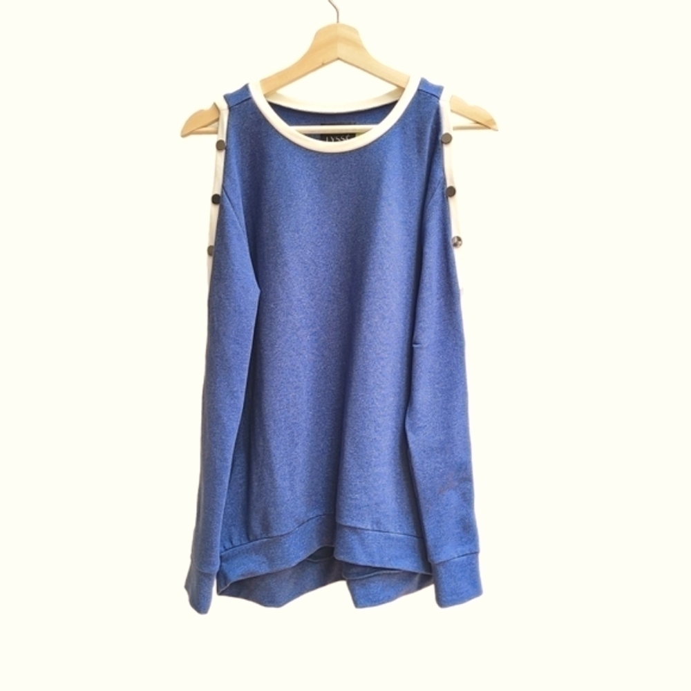 Lysse Oversized Cold Shoulder Shirt with Button Detail, Size Small (Oversized)